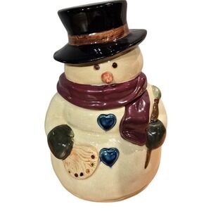 Russ Berrie Artist Painter Snowman Cookie Jar Antiqued Palette & Paintbrush